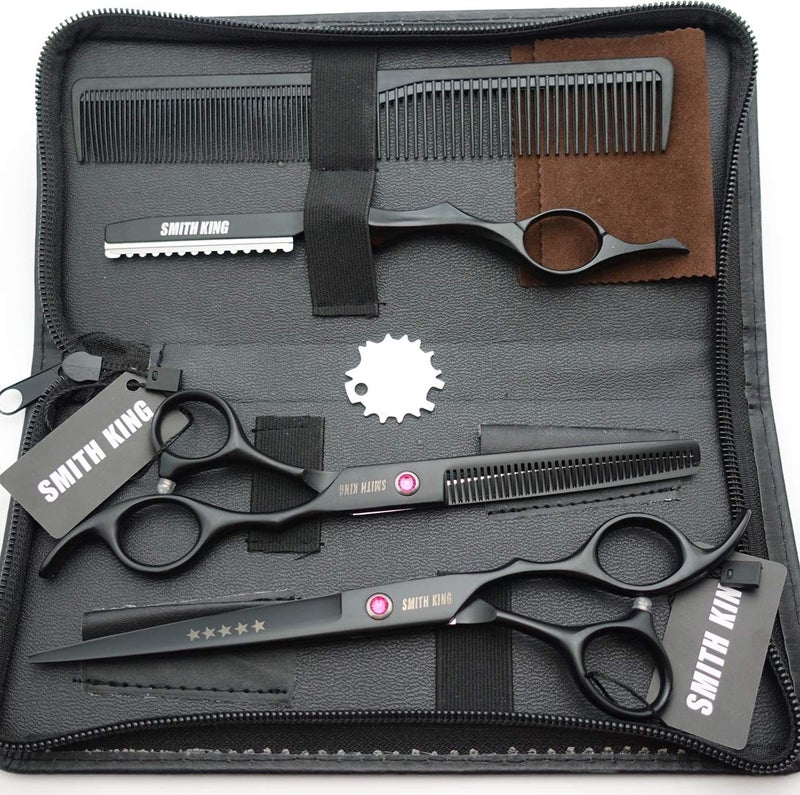 Smithking 7.0 Inches Professional hair cutting thinning scissors set with razor (Black) - Image 2